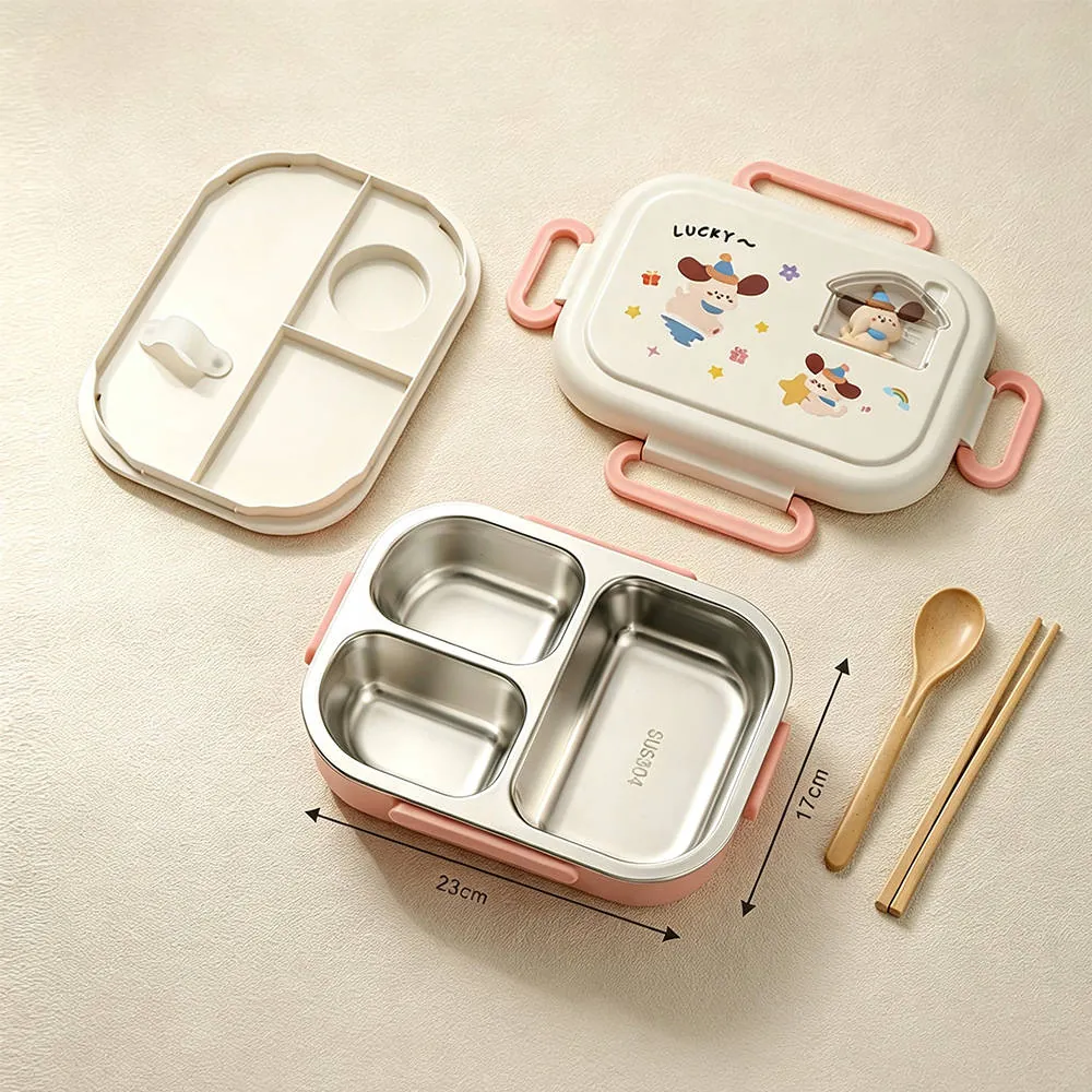 304 Stainless Steel Kids Lunch Box 650ml (3-Compartment)