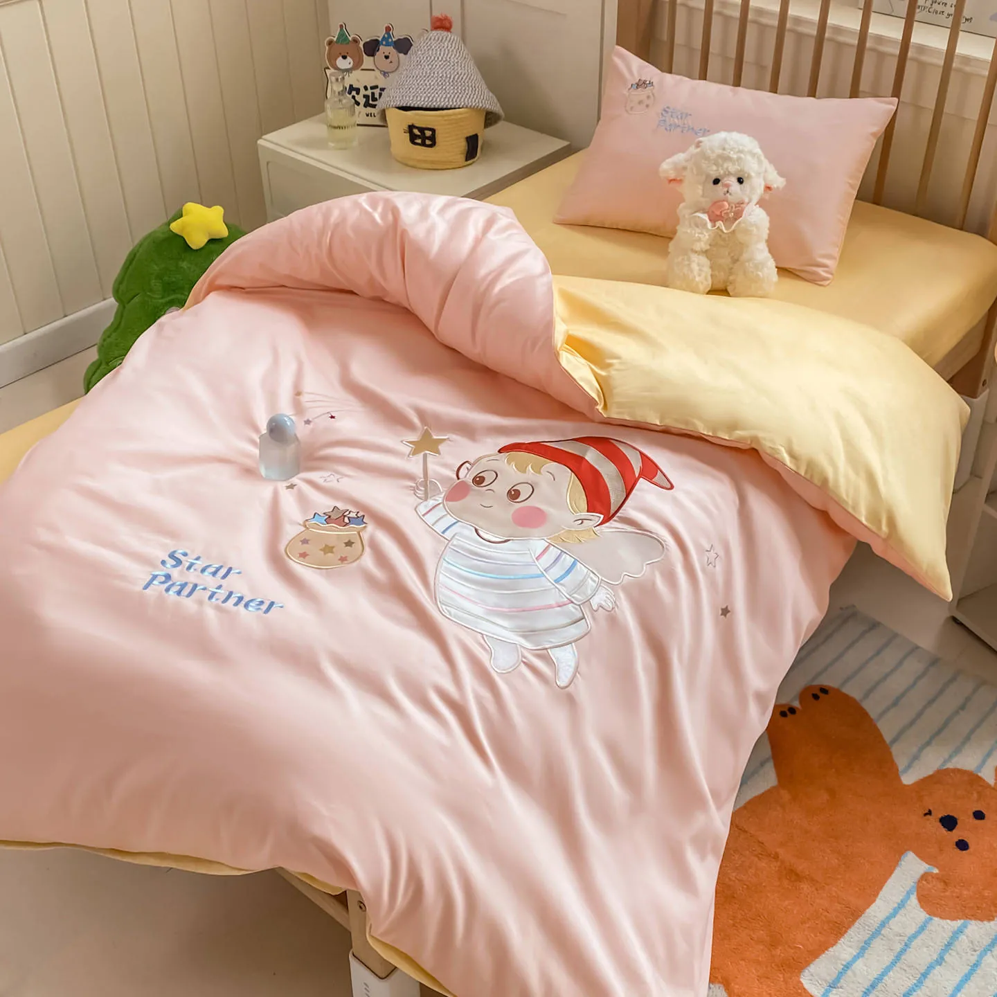 Cartoon Brushed Cotton Kindergarten Bedding Set