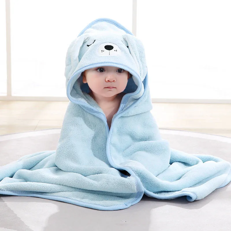 Coral Fleece Hooded Bath Towel Cape (Cartoon)