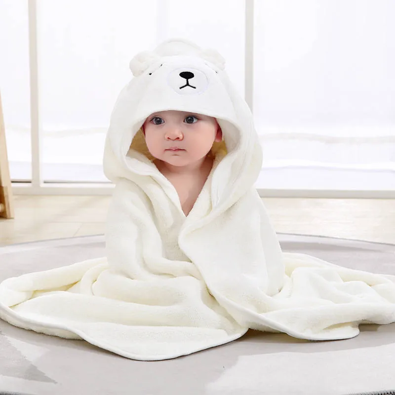 Coral Fleece Hooded Bath Towel Cape (Cartoon)