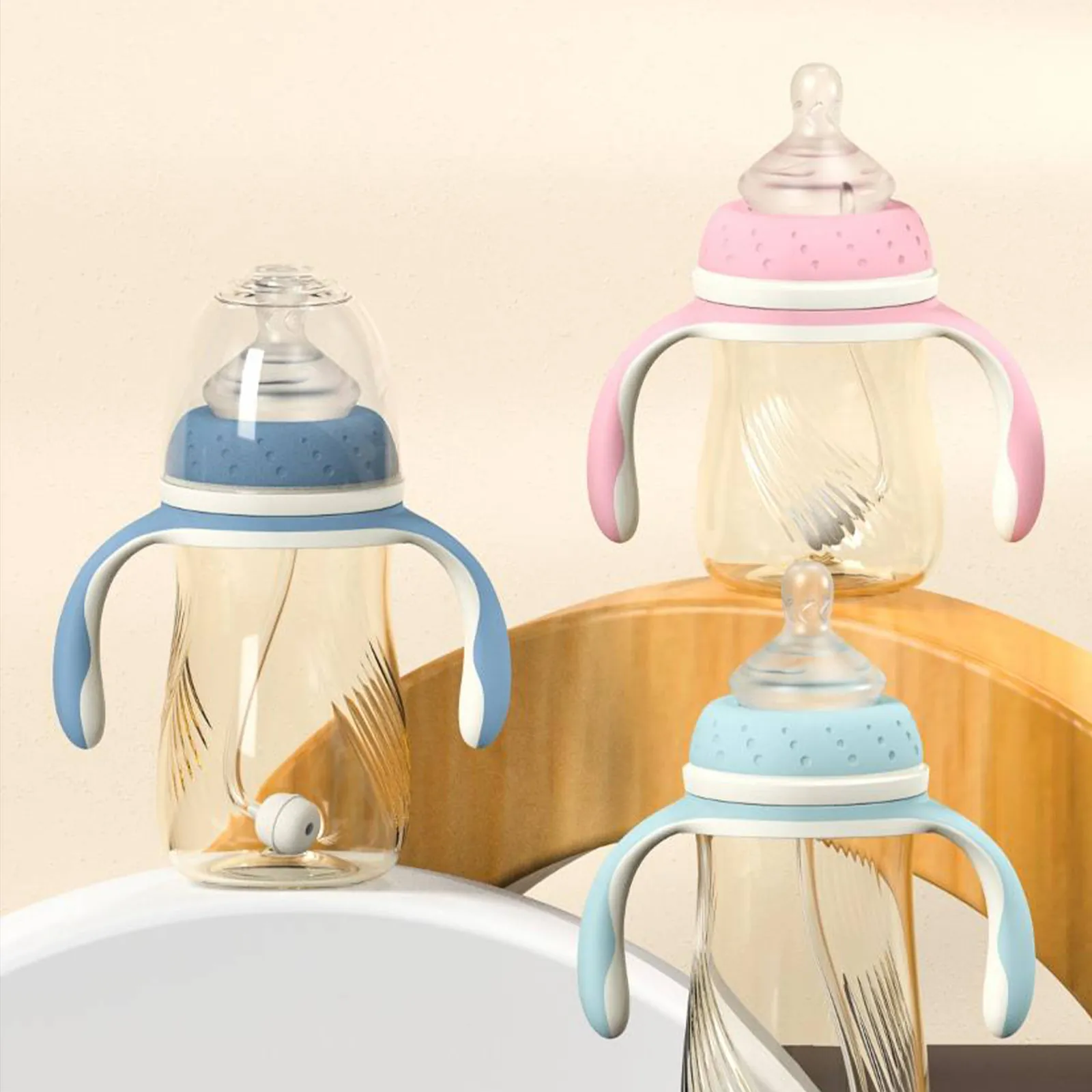 PPSU Spiral Texture Dual-Color Handle Gravity Ball Bottle