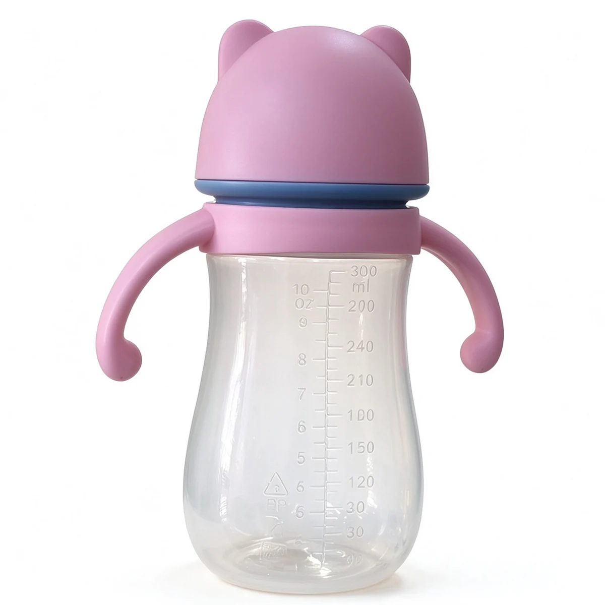 Wide-Neck PP Bottle with Bear-Ear Cap — Pink 300ml (10oz)