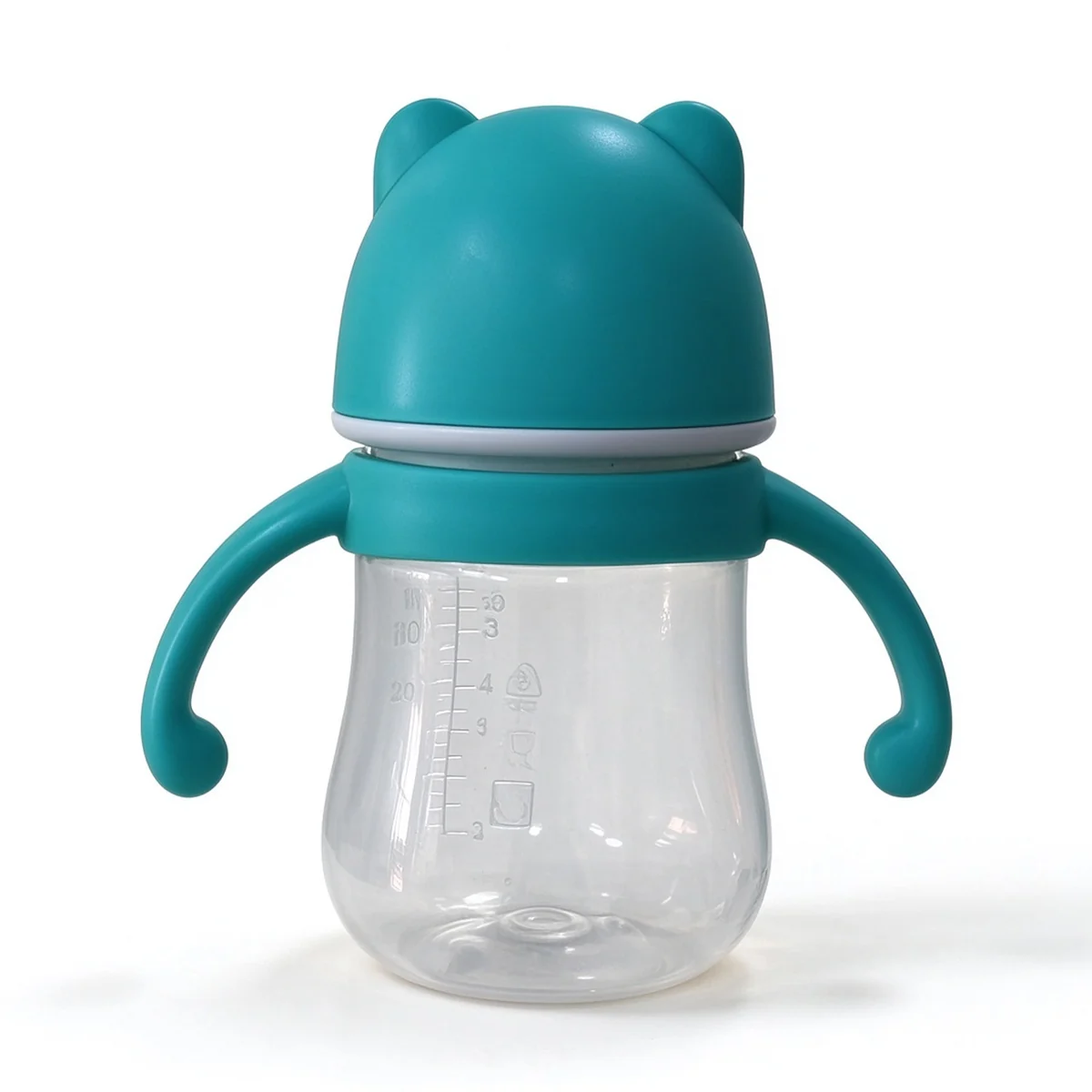 Wide-Neck PP Bottle with Bear-Ear Cap — Teal 120ml (4oz)