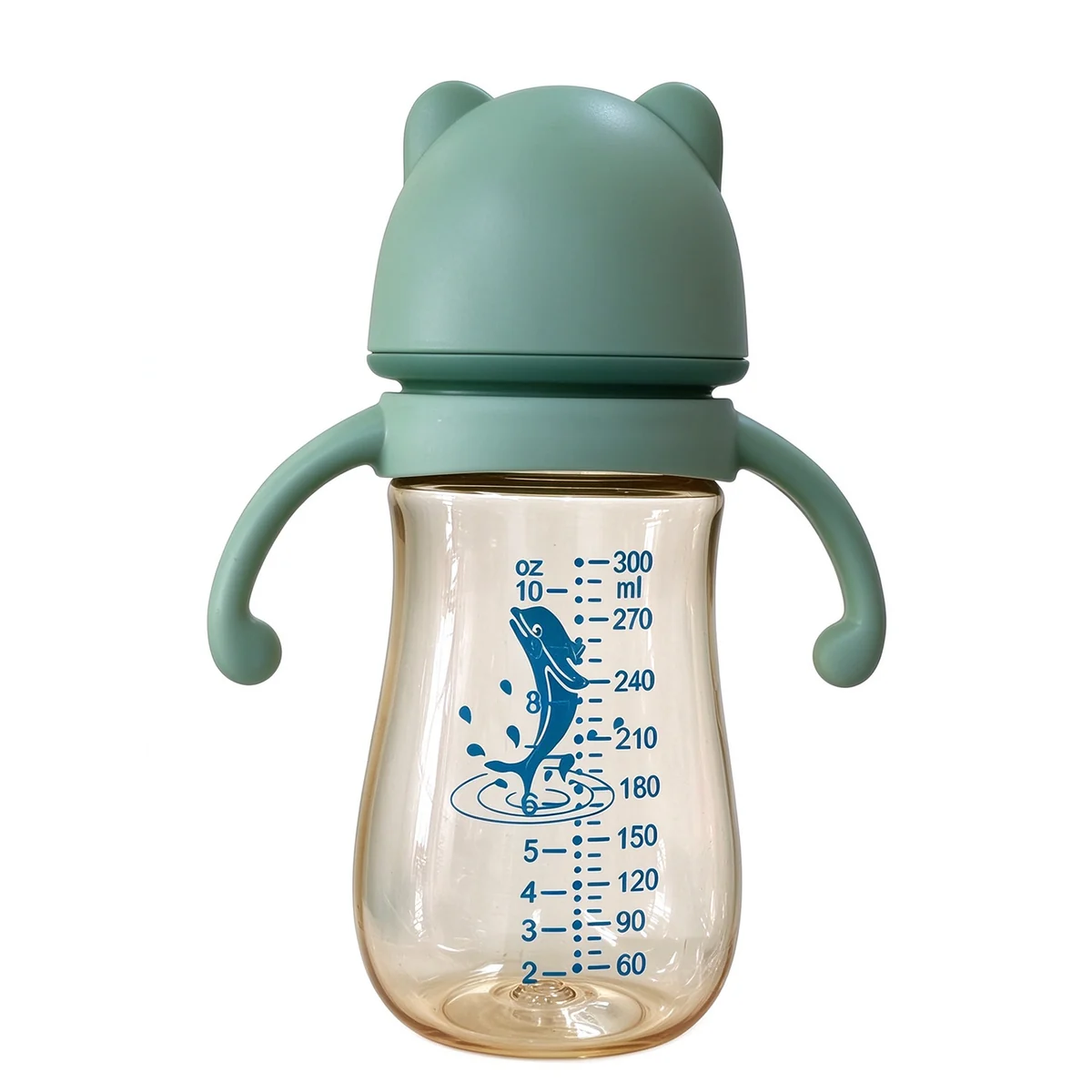 Wide-Neck PPSU Bottle with Green Bear-Ear Cap 300ml (10oz)