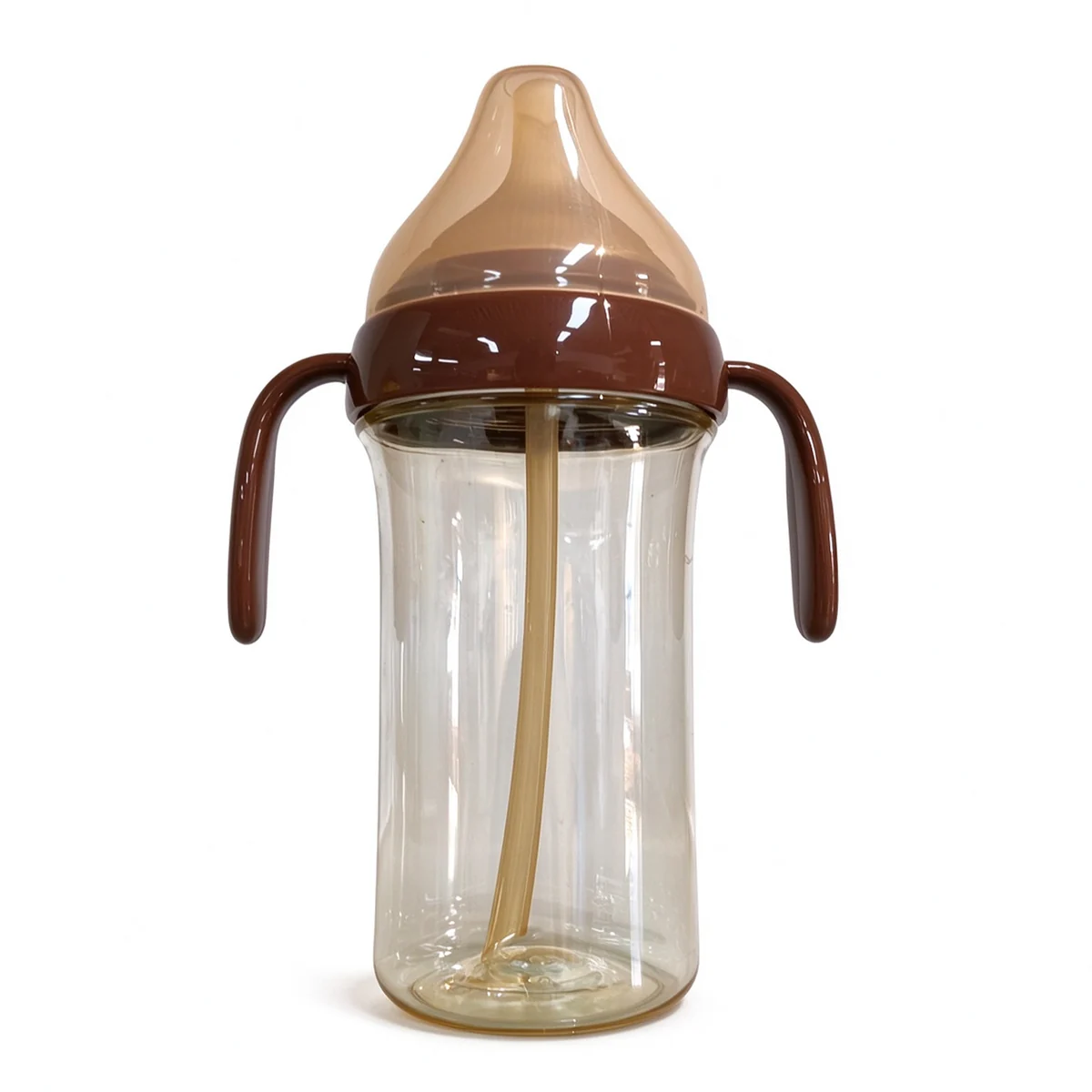Wide-Neck PPSU Straw Bottle with Brown Handles 300ml (10oz)