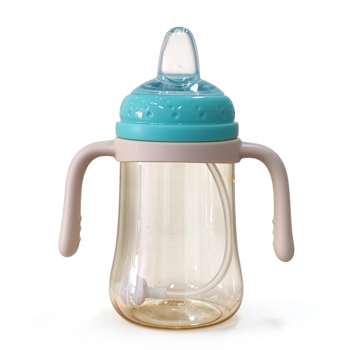 Wide-Neck PPSU Straw Bottle with Teal Handles 240ml (8oz)